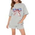 thumbnail image 2 of Ruyang Teenager American Outfits Boys Girls Summer 2 Piece Shirts Short Sets Sports Cotton Clothes Suits Cute Bow Print Shirt, 2 of 6