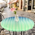 thumbnail image 3 of Ombre Green Abstract Lines Elastic Fitted Round Table Cover Blue Modern Spring Summer Waterproof Outdoor Tablecloth for Holiday Party, Picnic, Patio & Dining Fits Tables Up to 45"-54", 3 of 8
