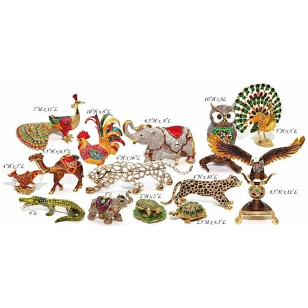 Decorative Enameled Figurines, Gold Trinket Jewelry Box with Swarovski Crystal