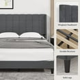thumbnail image 5 of HOSSLLY Queen Size Platform Bed with Wingback Fabric Upholstered Square Stitched Headboard and Wooden Slats,No Box Spring Needed, Grey, 5 of 8