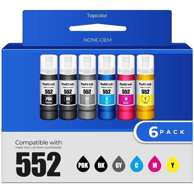 Botellas de tinta Topcolor 552 ET-8550 ET-8500, paquete de 6 unidades