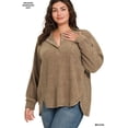 thumbnail image 4 of Zenana Women's Casual Brushed Melange Hacci Relaxed Fit 7-Button Henley Placket Light Sweater, 4 of 5