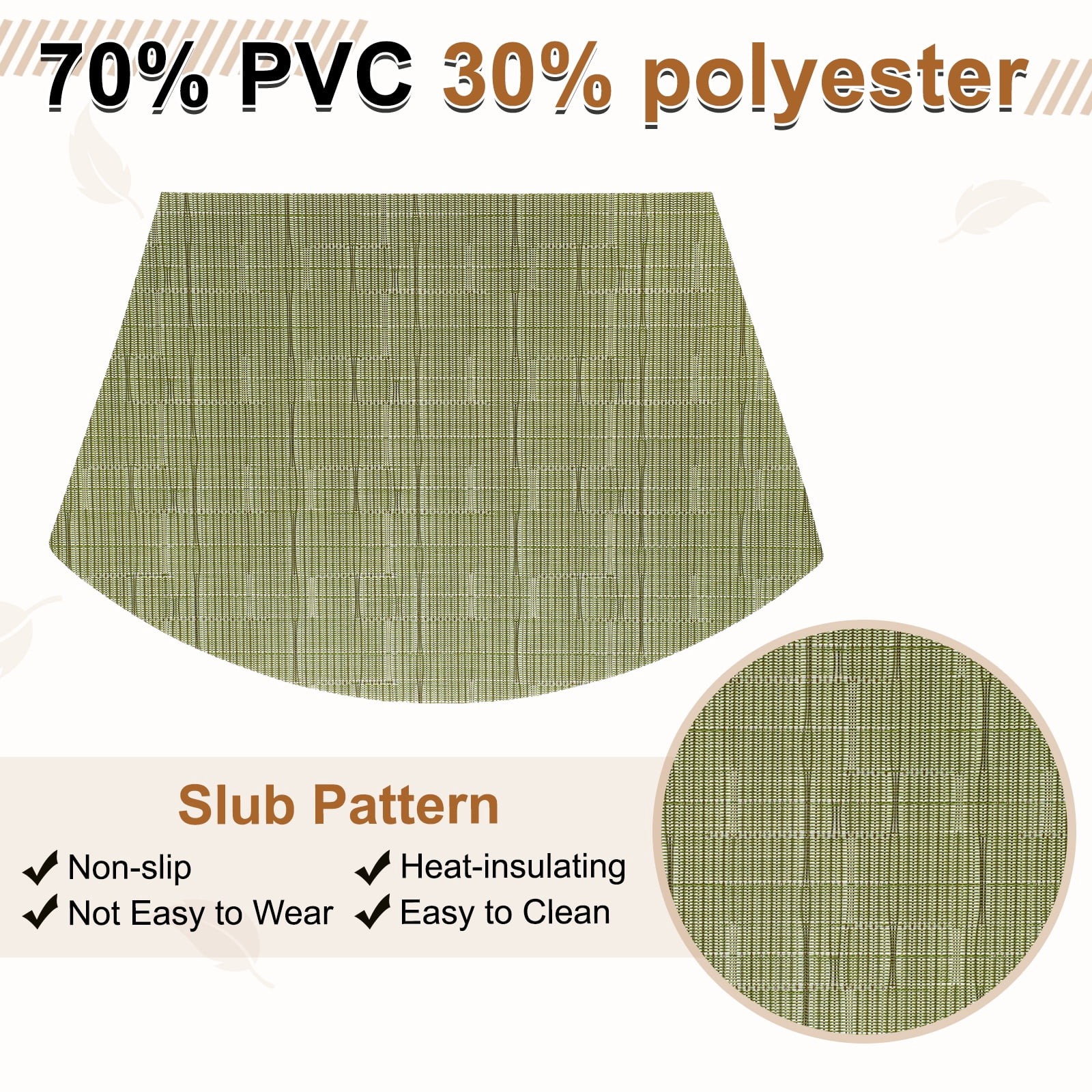 Uxcell 6pcs Wedge Placemats 18" x 12" Woven Vinyl Round Table Placemats, Green