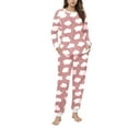 thumbnail image 2 of Conjunto de top y pantalones de poliéster con bolsillos largos y estampado de cuello redondo informal para mujer, 2 of 6
