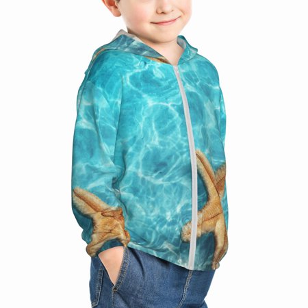 

Uemuo Starfish And Seashell On The Beach 1 Pattern Rash Guard for Boys Girls Long Sleeve Swim Shirts UPF 50+ UV Sun Protection Hooded Fishing Shirt with Pocket for Kid-18 Months