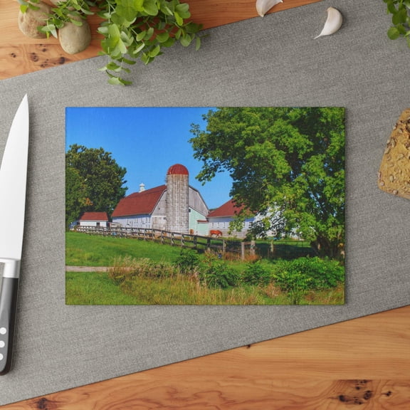 U R There Photography Vienna Roadside White Rustic Farmhouse Tempered-Glass Cutting Board 8"x 11"