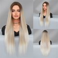 thumbnail image 1 of Wig Long Straight Middle Parted Full Wig Female Golden Gradient Synthetic Hair, wig for Women, 1 of 9