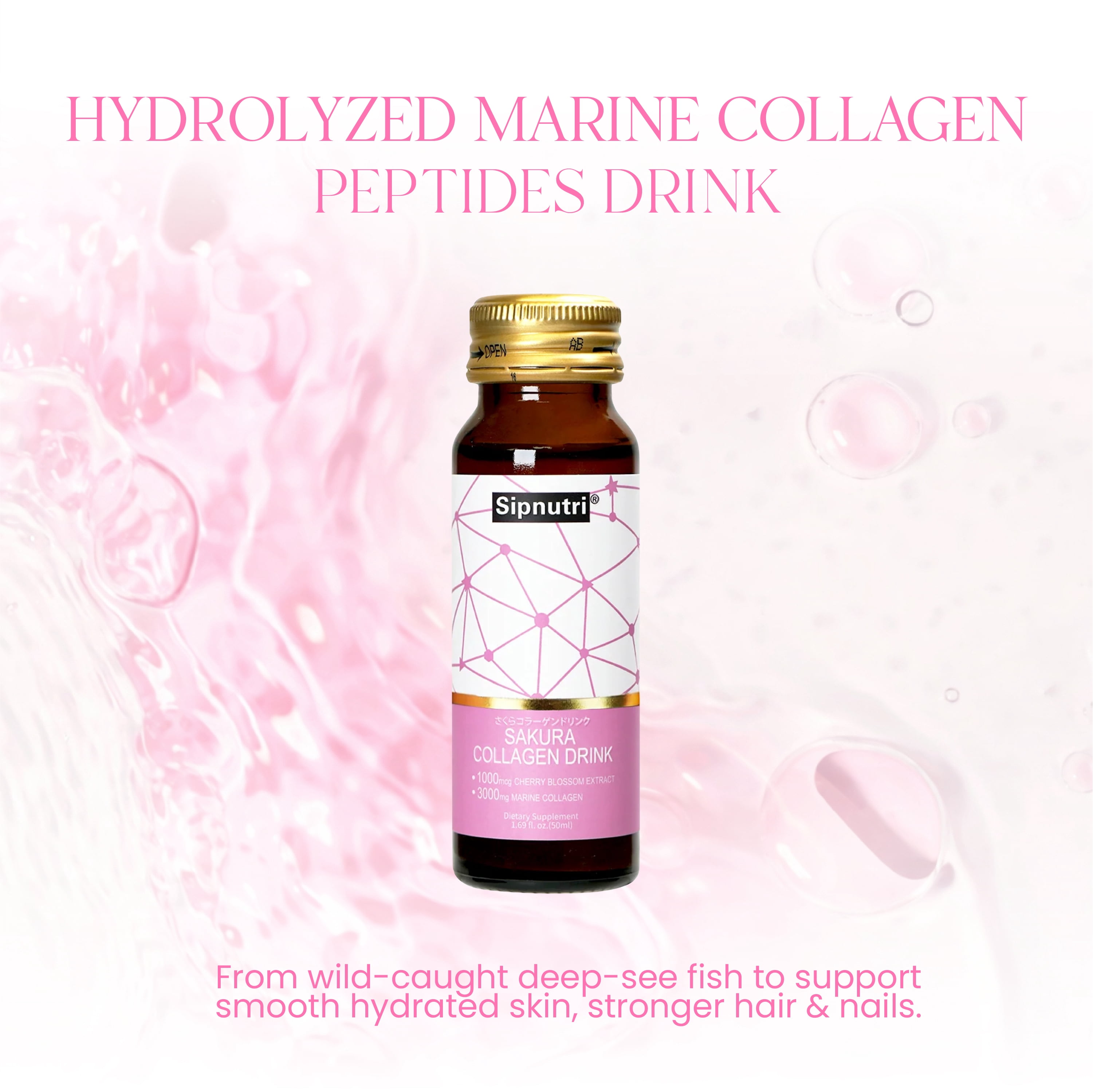 Sipnutri Japanese Sakura Glowing Skin Collagen Drink - with Cherry Blossom & Mangosteen Extract, Support Skin Radiance, Hydration & Elasticiy, Daily Antioxidant Support –1.69 fl oz x10