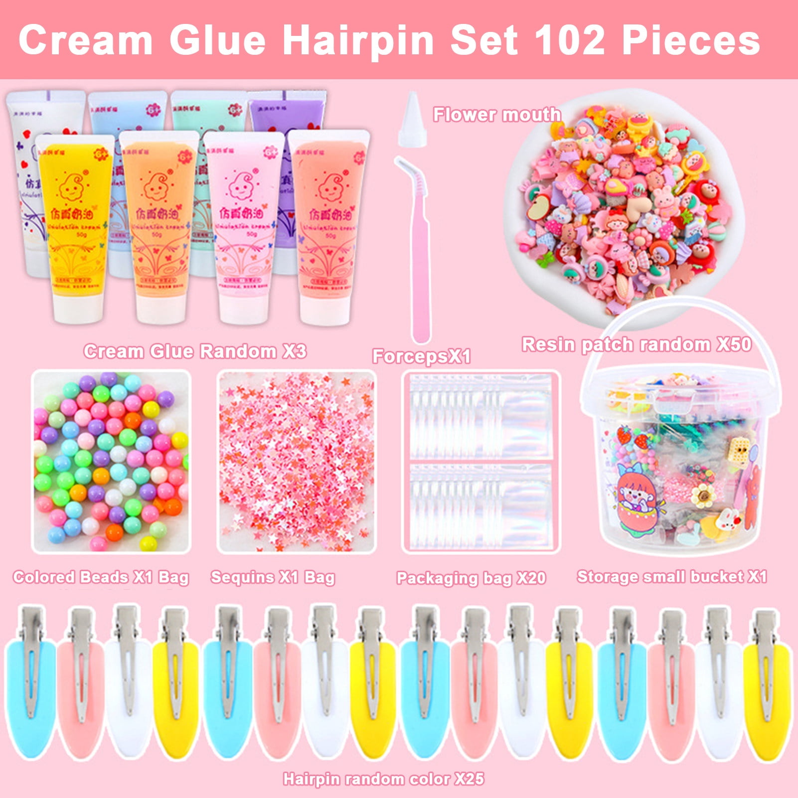 Fvsianol Hair Clip DIY Material DIY Barrette Material 1 Set Hair Clip DIY Material Cartoon Simulation Cream Quick Dry Train Creativity Sequin Children Toys Hair Clip Material