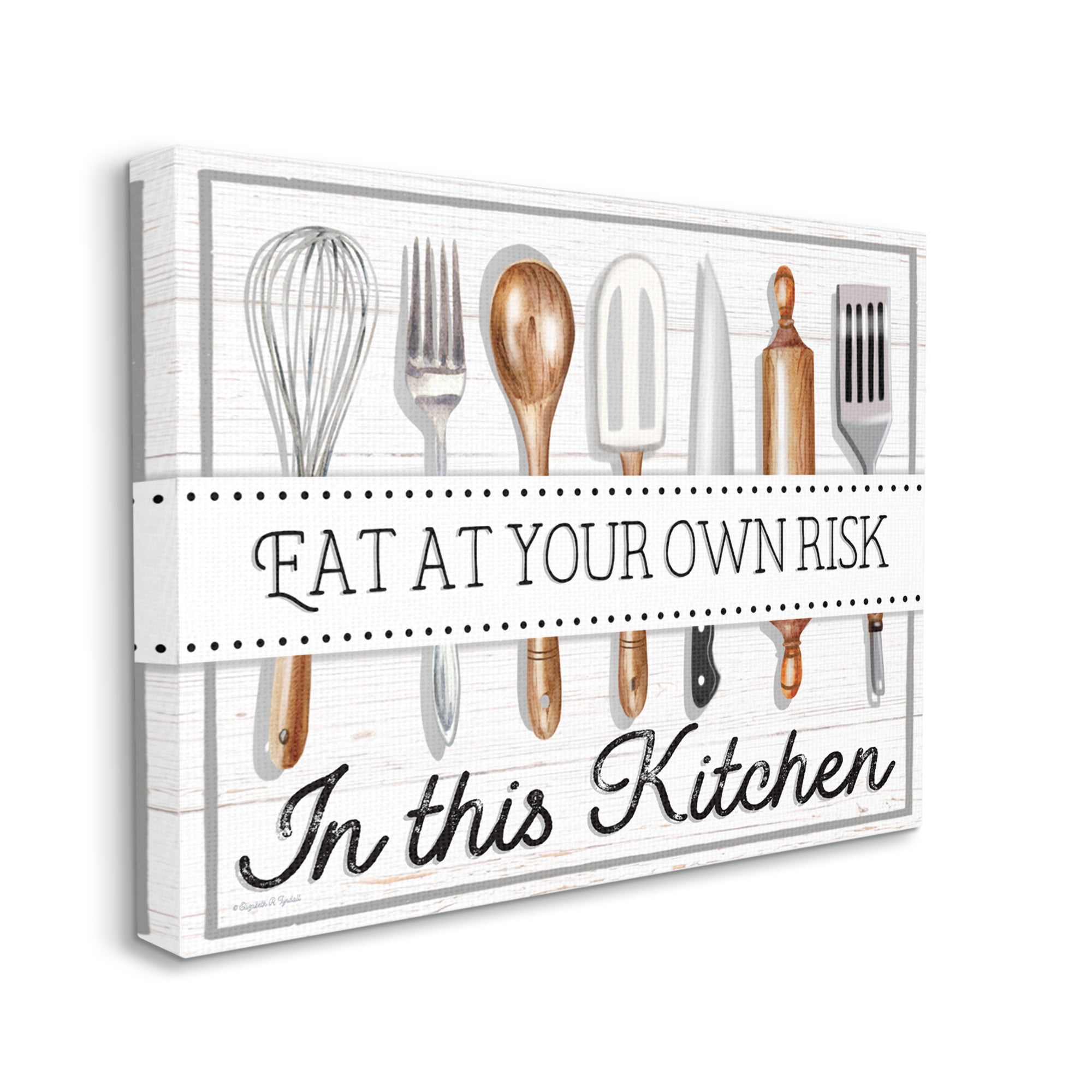 Stupell Industries Eat at Own Risk Phrase Food & Beverage Painting Gallery Wrapped Canvas Art Print Wall Art, 48 x 36