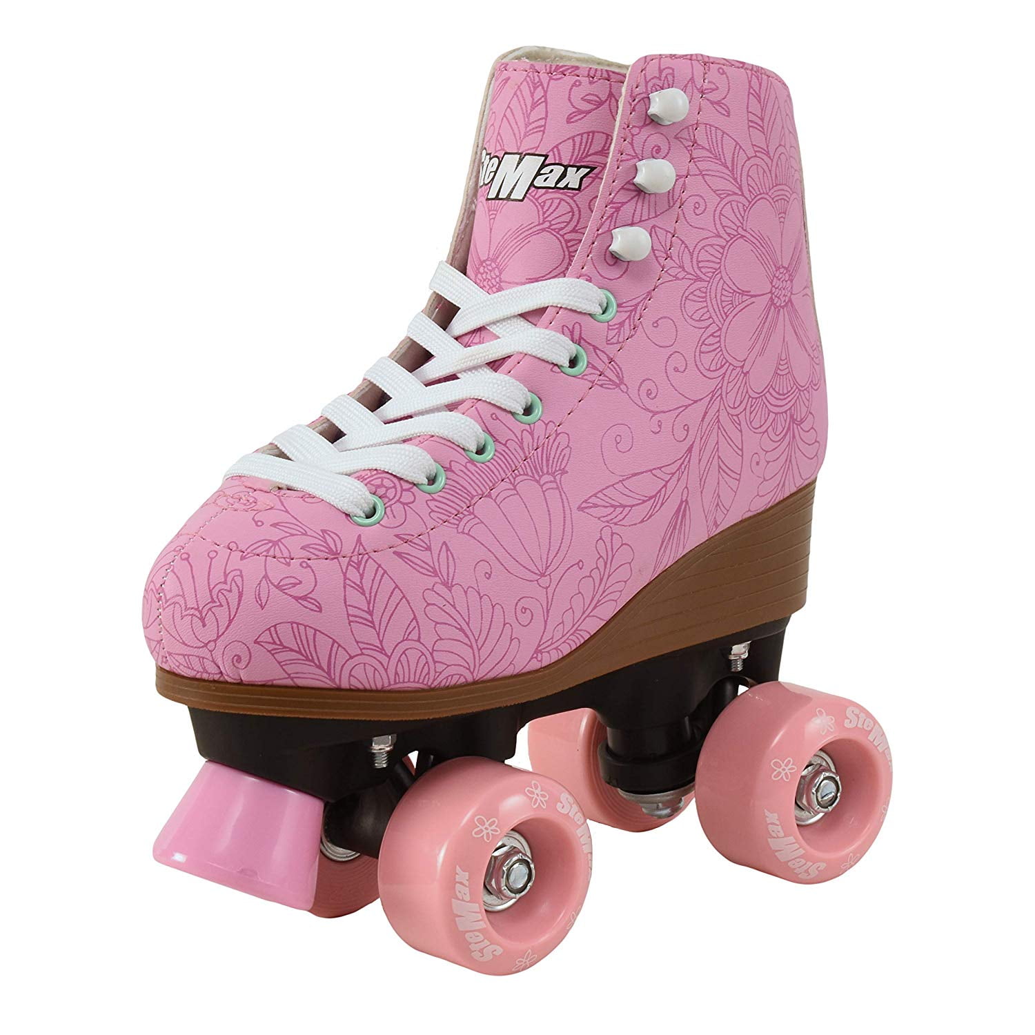 Quad Roller Skates for Girls and Women Size 8 Adult White and pink Heart Derby 