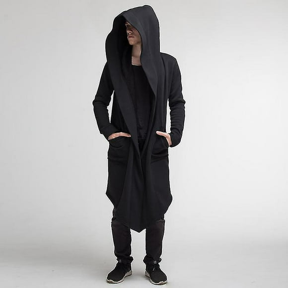 Cardigan Long à Capuche Drapé pour Homme avec Deux Poches, Manches Longues, Coupe Ample, Décontracté, en Lin