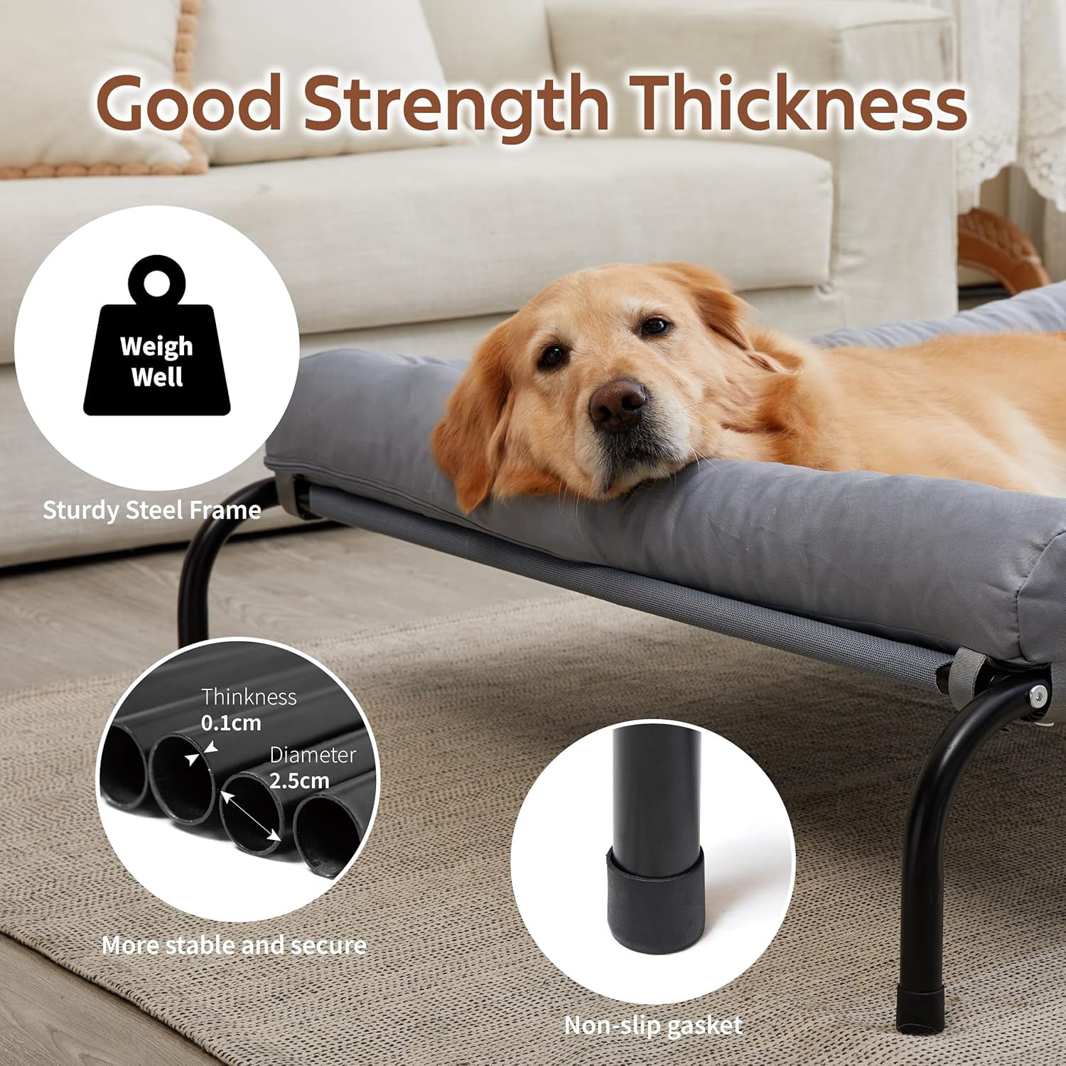 Cooling Elevated Dog Bed with Pillows,Portable Washable Raised Dog Cot with Chew Proof Mesh and Metal Frame,No-Slip Rubber Feet for Indoor & Outdoor Use,XLarge,Gray
