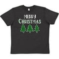thumbnail image 3 of Inktastic Merry Christmas Green Plaid Christmas Trees Youth T-Shirt, 3 of 5