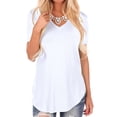thumbnail image 3 of Sonducket Camiseta de mujer con cuello en V Blusa casual Color sólido con cuello en V Top de manga corta Prendas para la parte del cuerpo Blanco 4XL, 3 of 6