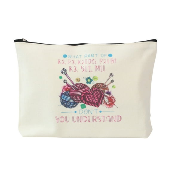 Unique Bargains 1 Pc Durable Wool Knitting Pattern Makeup Bag Beige Canvas