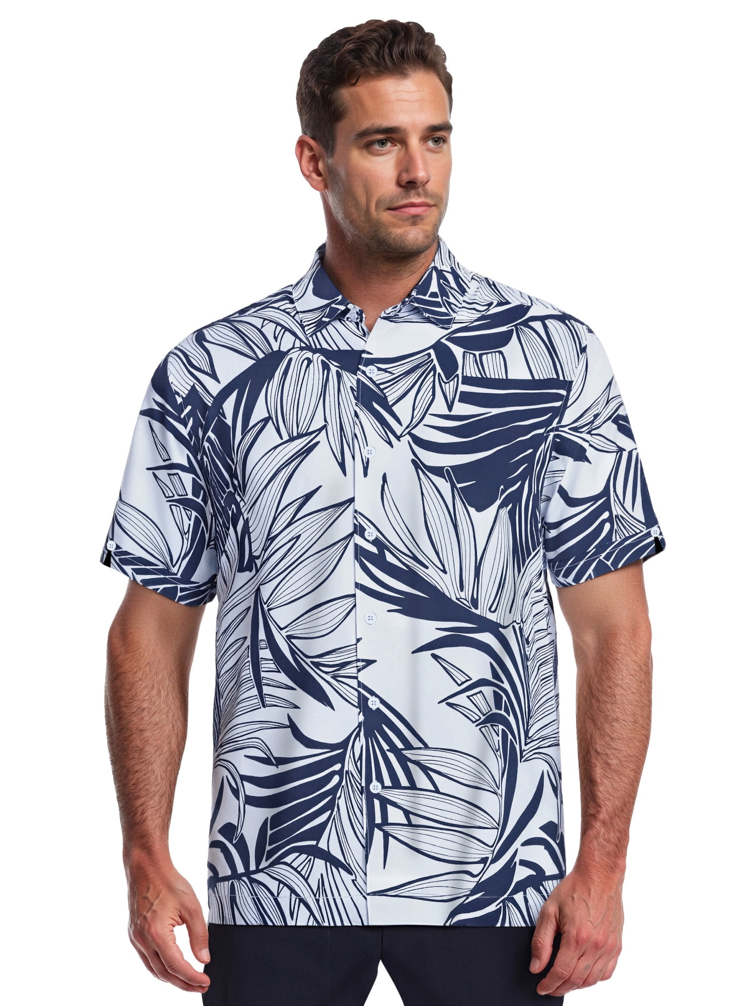 Café Luna Men's and Big Men's Tropical Printed Leaves Short Sleeve Woven Shirt, Sizes S-4X