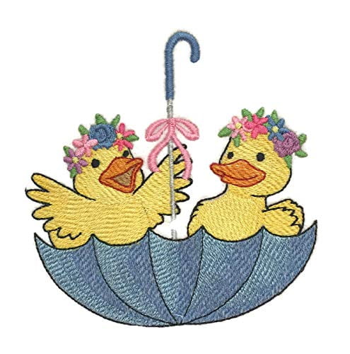 4.85. x 4.92 Baby Umbrella Duckies Embroidered Iron on/Sew Patch