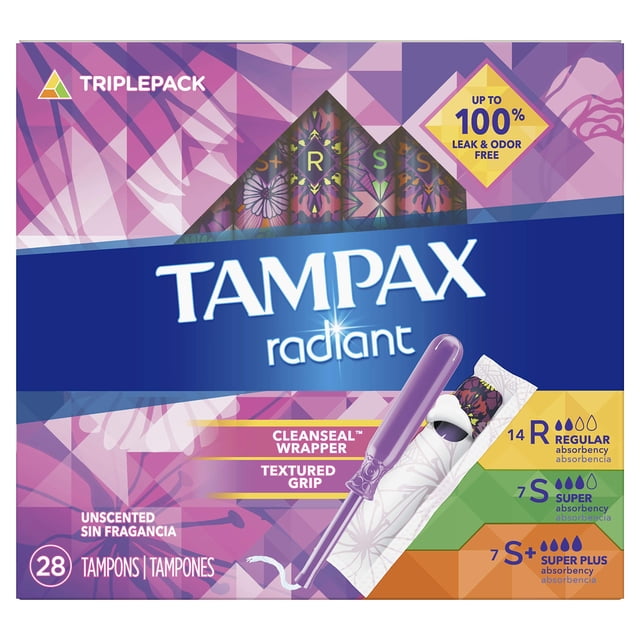 Tampones Tampax Radiant Trio Pack sin fragancia 28 unidades