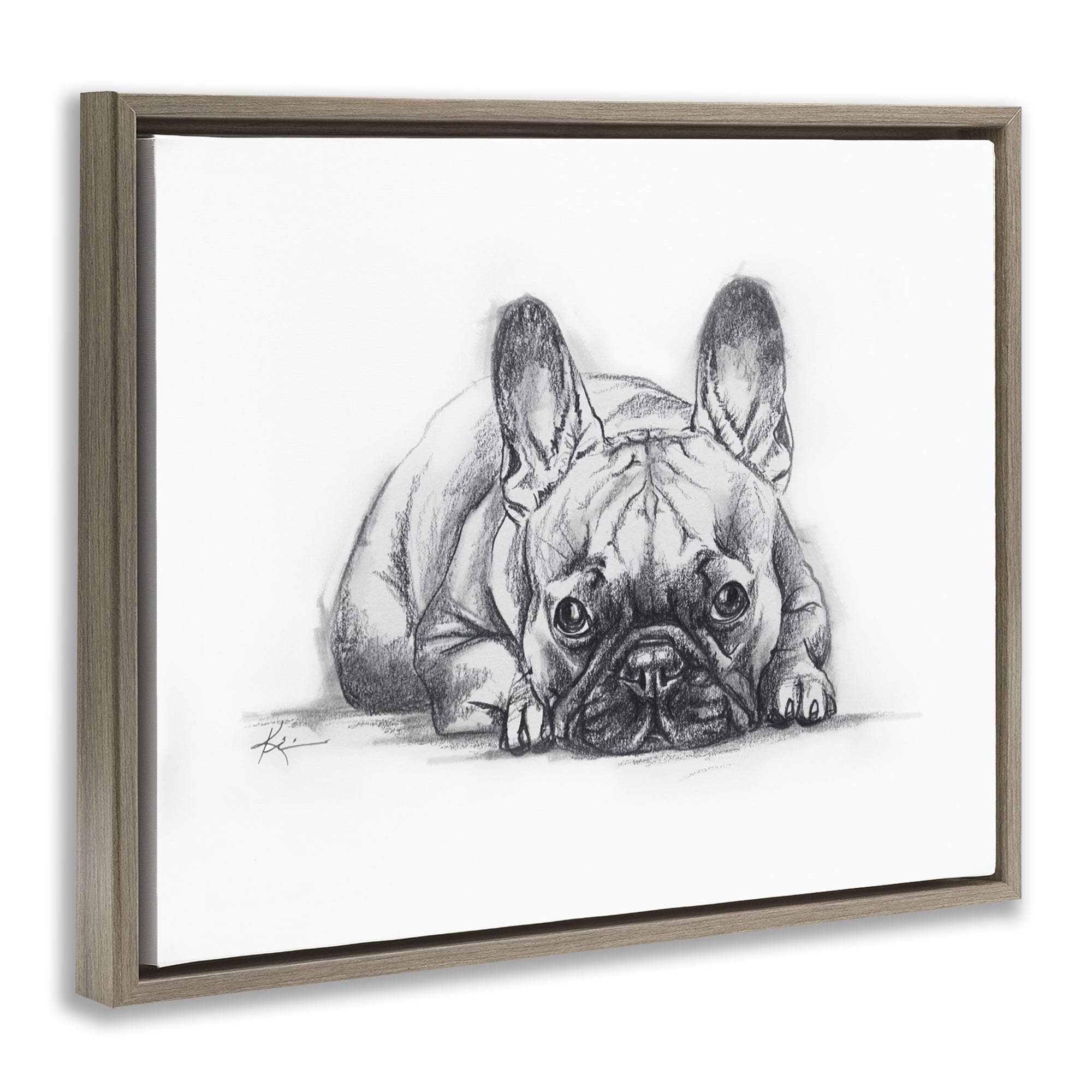 Stupell Industries French Bulldog Naptime Animals Drawing Brown Floater Framed Canvas Art Print Wall Art, 31 x 25