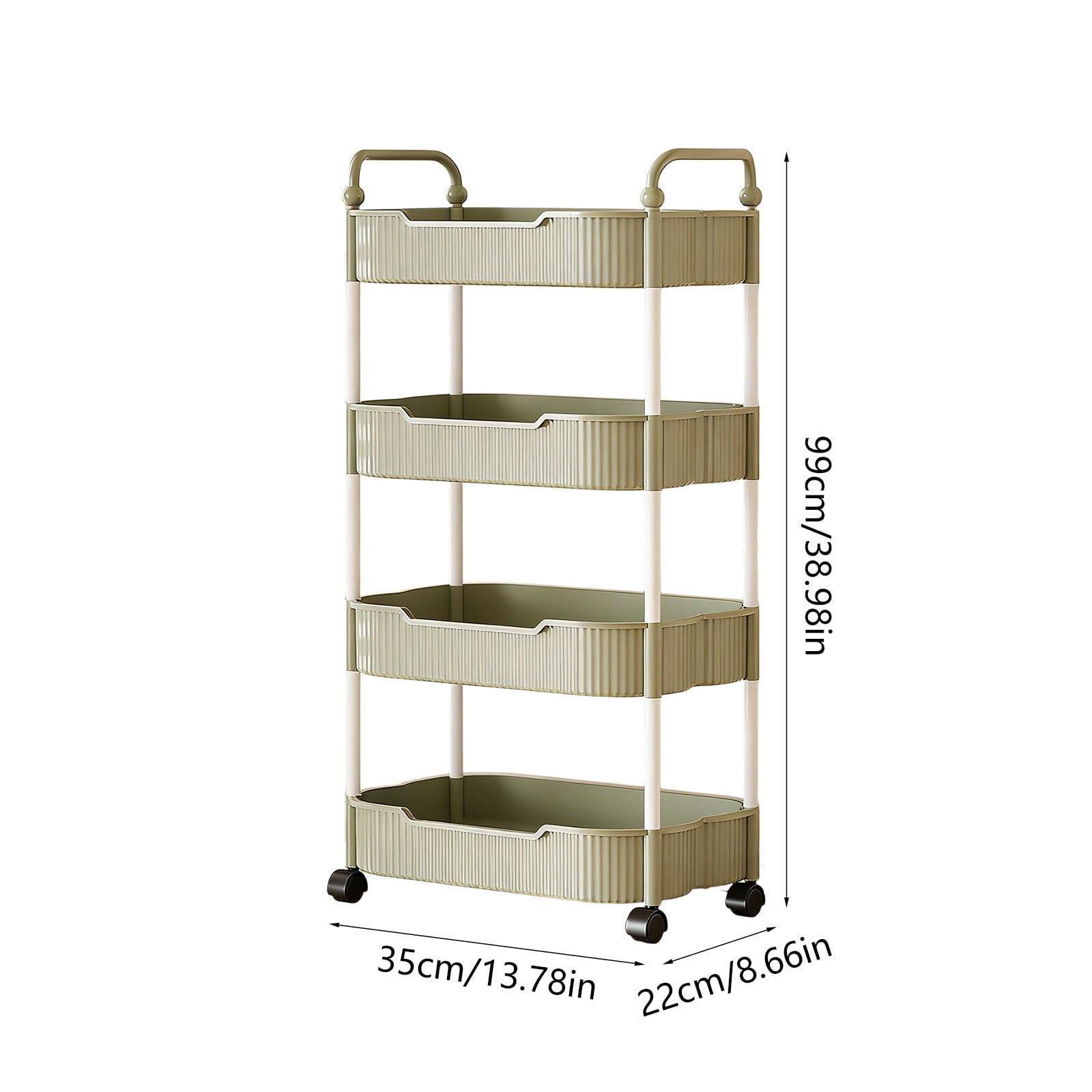 4-Tier Rolling Utility Cart, Multifunctional Storage Organizer with Plastic Shelf & Metal Wheel, Storage Cart for Kitchen, Bathroom, Living Room, Office