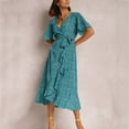 thumbnail image 4 of Sngxgn Women's Summer Long Sleeve Dress Crewneck Lace Flowy Tiered Midi Dresses(Blue,M), 4 of 7