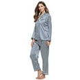 thumbnail image 3 of Tony & Candice Women's Classic Satin Pajama Set Adult Sleepwear (L,Blue and White Striped), 3 of 4