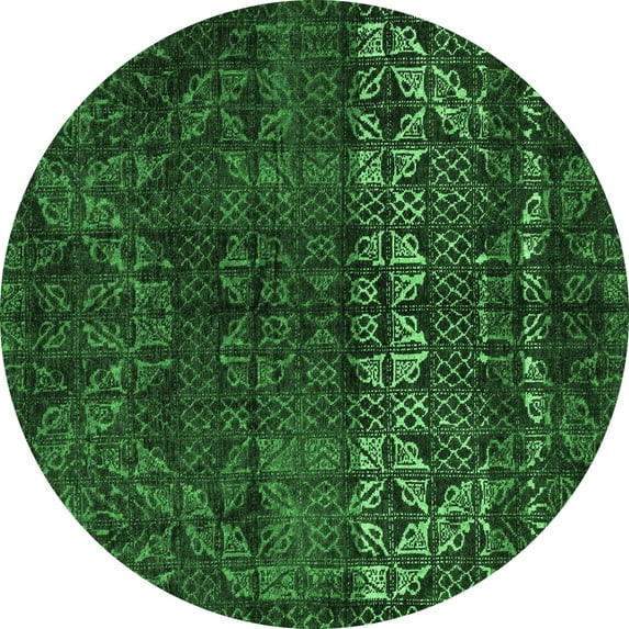 Ahgly Company Indoor Round Abstract Emerald Green Modern Area Rugs, 8' Round