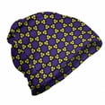 thumbnail image 1 of Abstract Unisex Beanie, Round Flower Like Blots, Hiking Outdoors, Indigo Yellow Green, by Ambesonne, 1 of 1