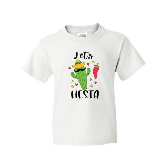 Inktastic Cinco De Mayo Let's Fiesta Cute Cactus with Sombrero Youth T-Shirt