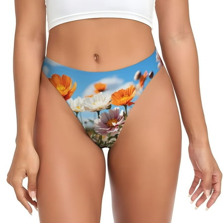 Rateoe Vibrant Field Of Blossoms Pattern Seamless Women Underwear Thongs No Show Ladies Thong No Line Breathable Comfortable Panties Undies for Women-X-Small