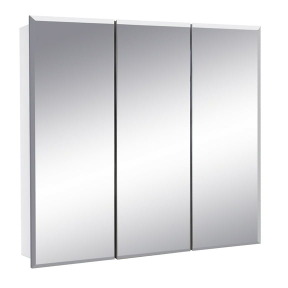 Design House Cyprus 24.5" Tri-View Wall Mount Mirrored Medicine Cabinet, Clear Gloss