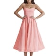 thumbnail image 2 of Fortune Robe Midi Trapèze pour Femme, Couleur Unie, Bretelles Spaghetti, Robes de Plage, 2 of 9