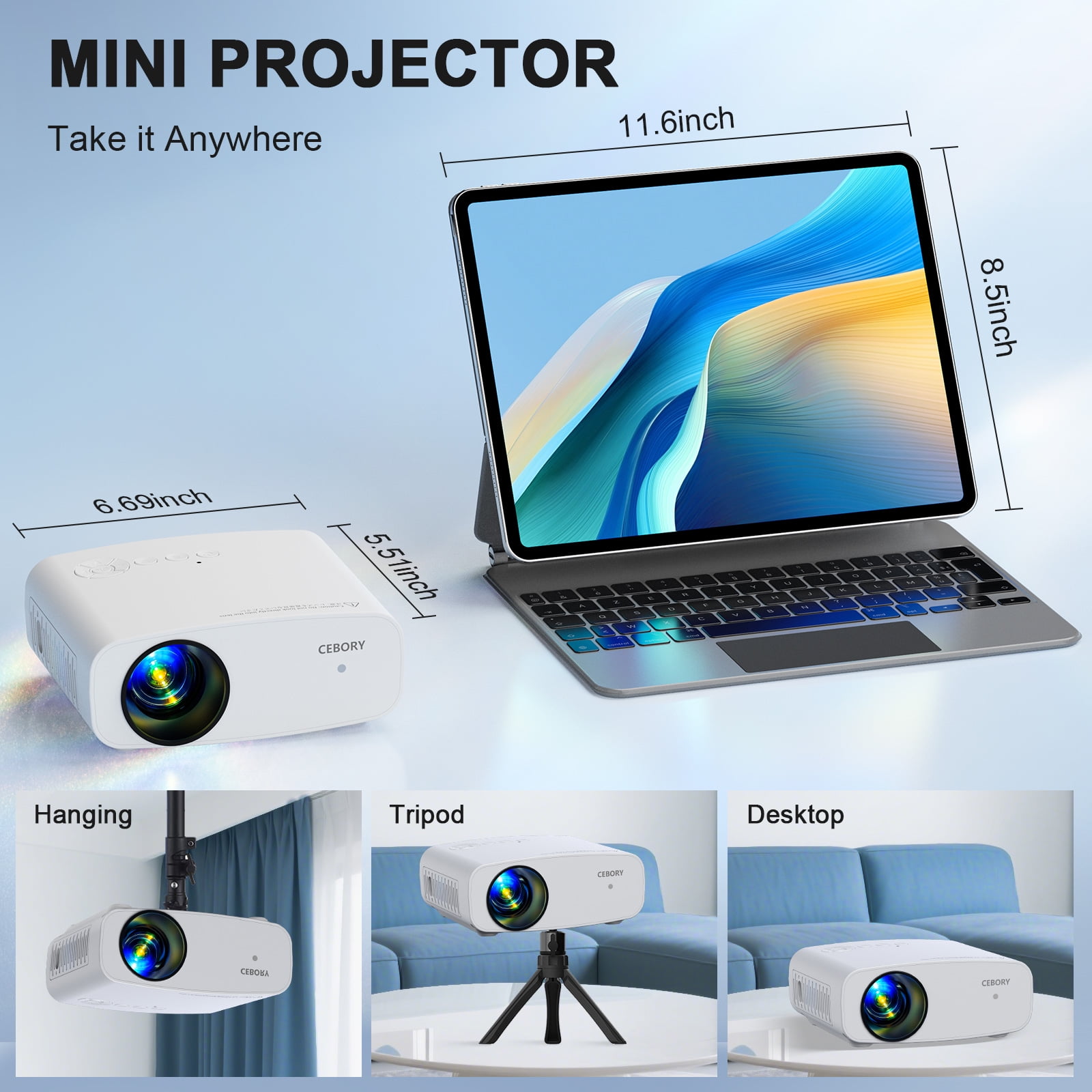Electric Focus 5G WiFi Bluetooth Video Projector, Full HD 1080P Outdoor Movie Projector (Projector Screen and Tripod Included), Portable Projector Compatible With HDMI/ USB/ AV/ Smartphone/ TV Stick