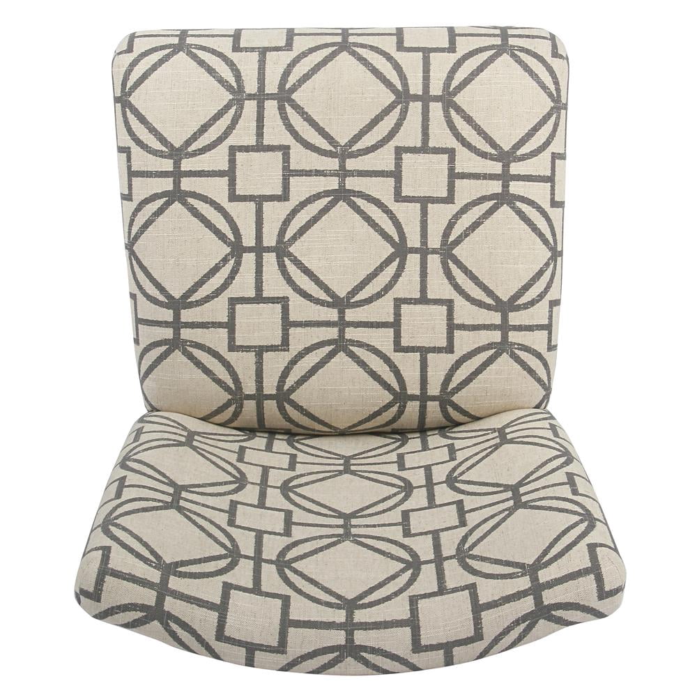 Wooden 24 Inch Counter Height Stool with Trellis Pattern Fabric Upholstery Cream and Gray - Saltoro Sherpi
