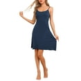 thumbnail image 2 of INSPIRE CHIC Women's Camisole Nightgown Mid Length Sleeveless Sleepwear Side Slit Nightshirt M Navy Blue, 2 of 6