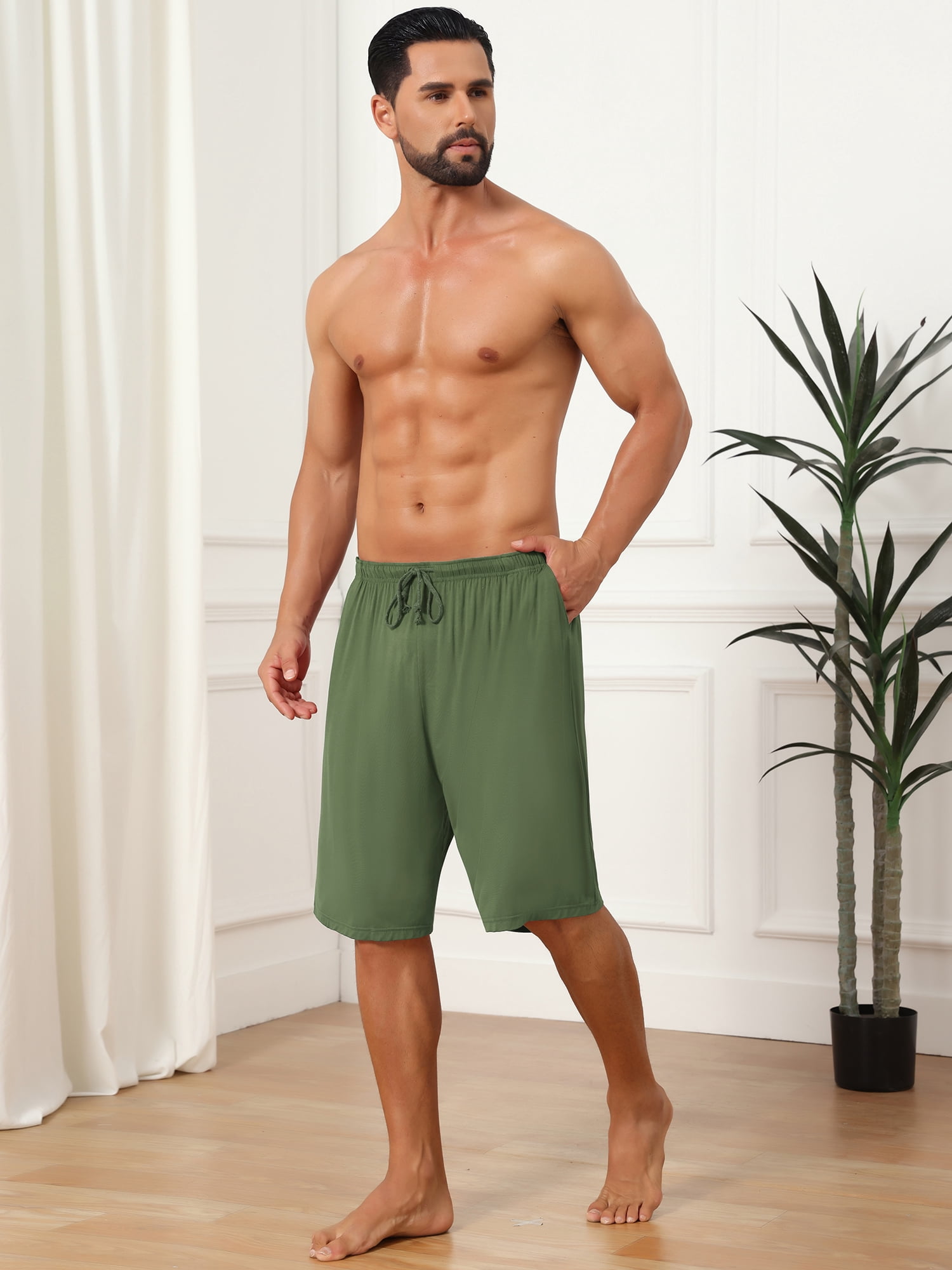 DARING DIVA Men's Comfortable Solid Lounge Drawstring Pajama Shorts 32 Olive Green