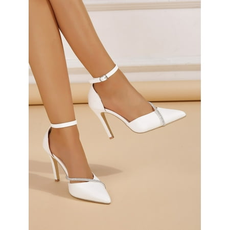 

Rhinestone Detail Stiletto Heeled Ankle Strap Pumps Women‘s Footwear