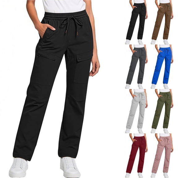 Bloomae Women's Hiking Pants Lightweight Quick Dry Drawstring Elastic High Waist Cargo Sweat Pants Outdoor Casual Travel with Multi-Pockets Gray XXL