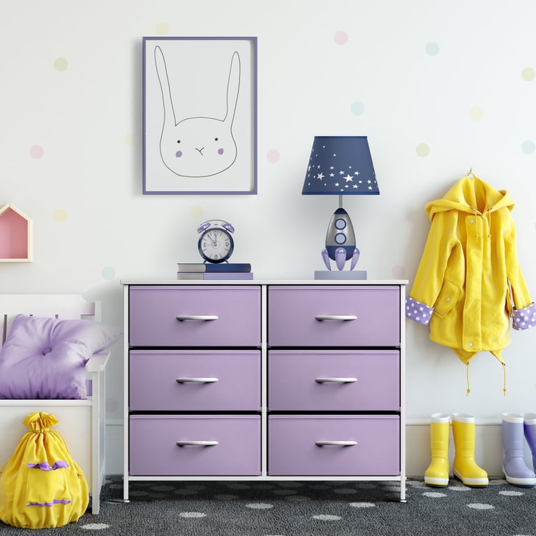 purple and grey dresser Sorbus 6 Fabric Bin Drawer - Cube Storage for Bedroom, Hallway, Office april influencer