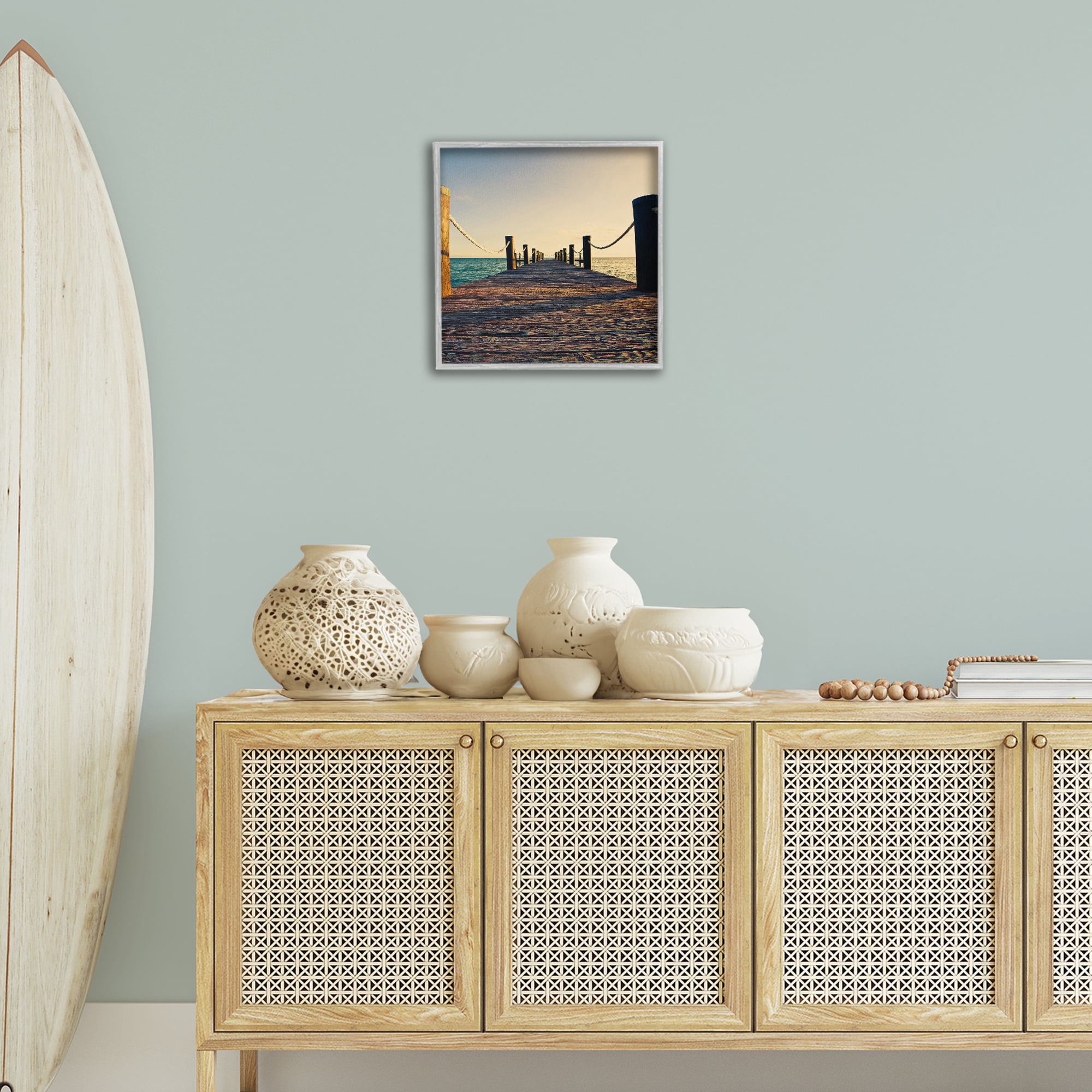 Stupell Industries Coastal Beach Dock Nautical & Beach Photography Gray Framed Art Print Wall Art, 17 x 17
