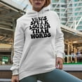 thumbnail image 2 of Vibes Speak Louder Than Words Quote, Groovy Retro Wavy Text Merch Gift, White Hooded Sweatshirt or Hoodie, Small, 2 of 5