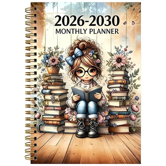 2026-2030 Monthly Planner, 8.27X5.51" 5 Year Calendar Organizer, Monthly Agenda Book, Reading Themed Journal, Goal Tracking Notebook, Spiral Bound Planner for Scheduling & Long Term Goal Management
