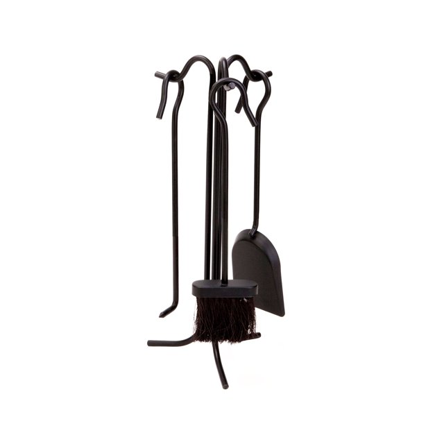 Panacea Ensemble d'Outils de Cheminée 4 Pcs avec Brosse, Pelle et Tisonnier, Noir