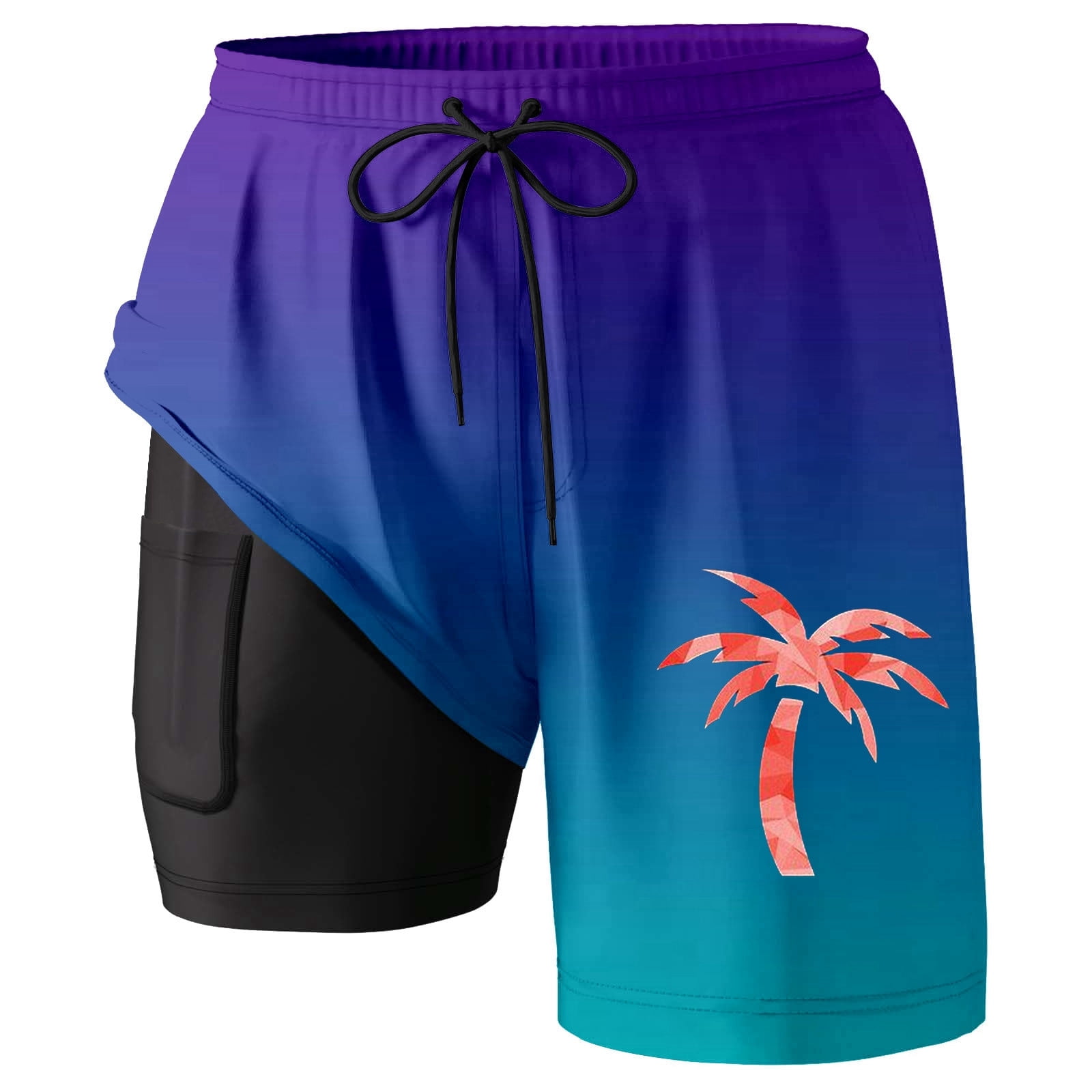Swimming Trunks for Men Animal Print Short Sleeved T Shirt Mental State Beach Vacation Clothes for Men,Dark Blue,4XL