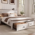 thumbnail image 4 of HSUNNS Full Size Bed Frame with Minimalist Headboard, Farmhouse Bedroom Furniture, Strong Wood Slats Support, Platform Bed with Storage Chest with 2 Drawers, No Box Spring Needed, Brown+White, 4 of 12