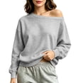 thumbnail image 2 of Nugftut Sweatshirts for Women Off Shoulder Fleece Crewneck Casual Long Sleeve Shirts Loose Fit Tops, 2 of 8