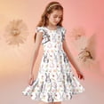 thumbnail image 7 of Girls Easter Dress Flutter Sleeve Tiered Ruffle Hem A-Line Bunny & Floral Print Polyester Spring Church Dress Multicolor for Kids Ages 5-14,Size 5 T, 7 of 7