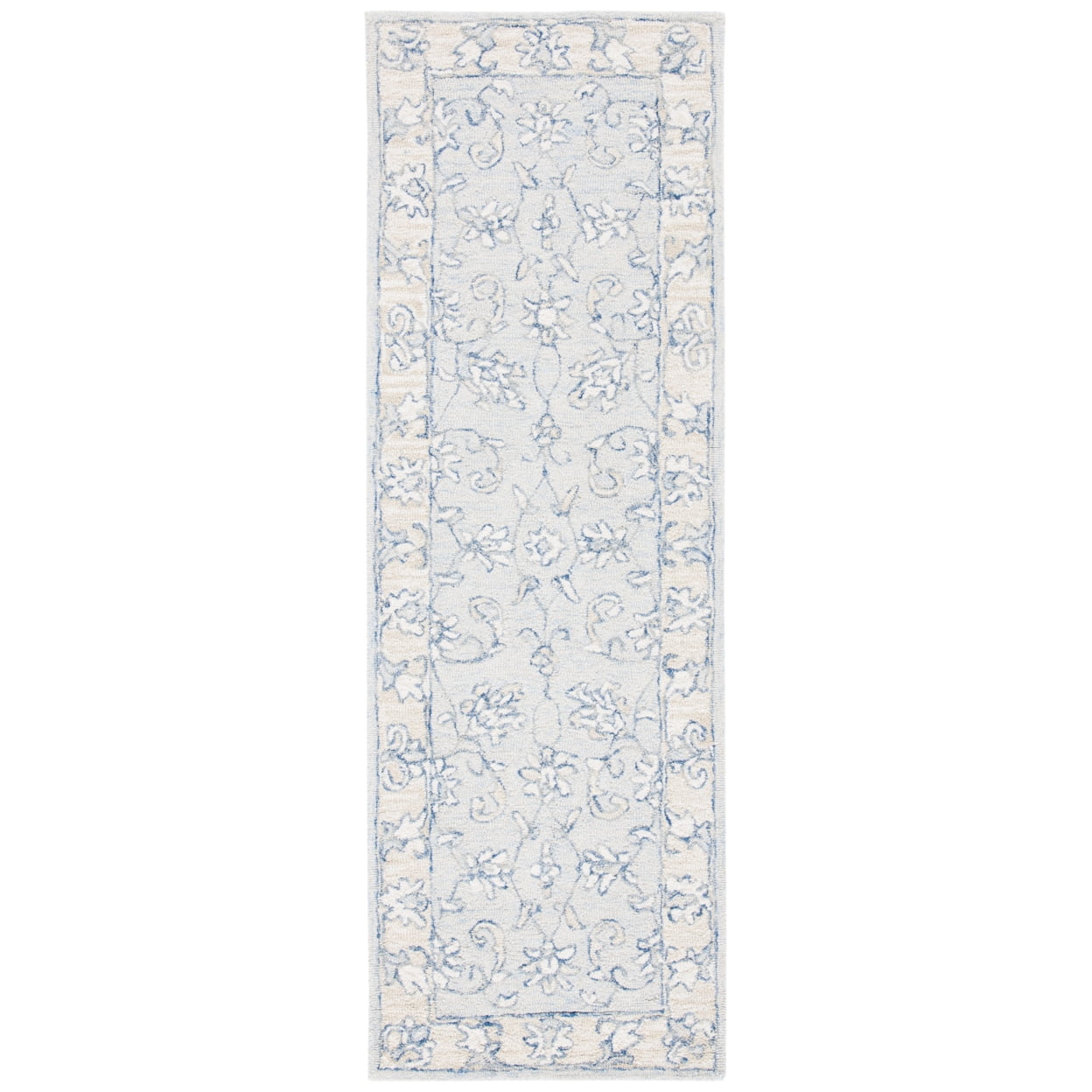 SAFAVIEH Micro-Loop Calista Floral Bordered Wool Area Rug, Blue/Beige, 4' x 6'