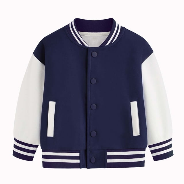 Girls Coats And Jackets Child Autumn Spring Long Sleeved Color Block Baseball Dark Blue Fall Tops for Teen Girls ,9-10 Years